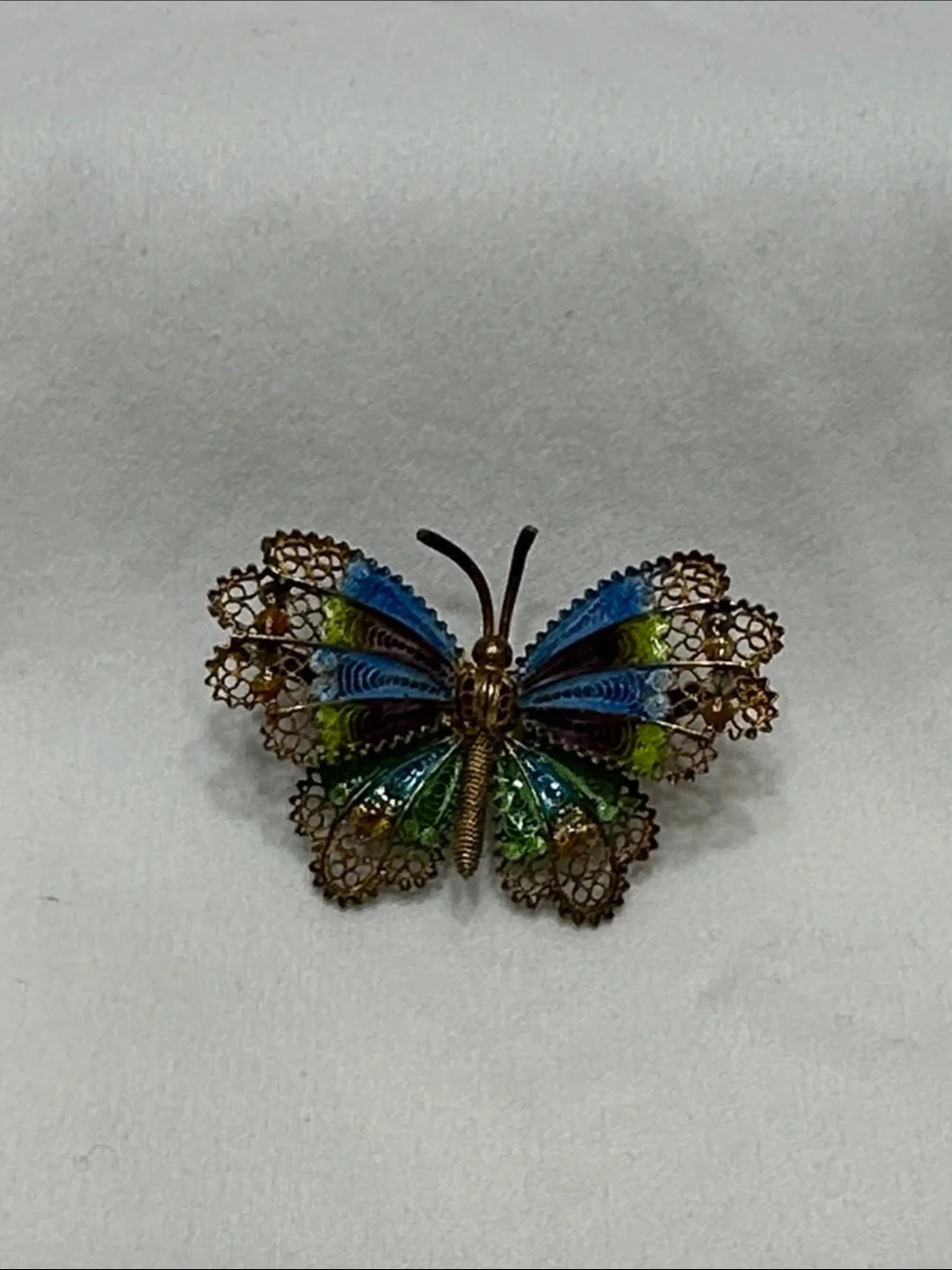 Handcrafted Blue and Green Filigree Butterfly pin